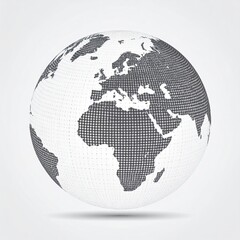 Stylized, dotted world map globe, showing continents in gray.