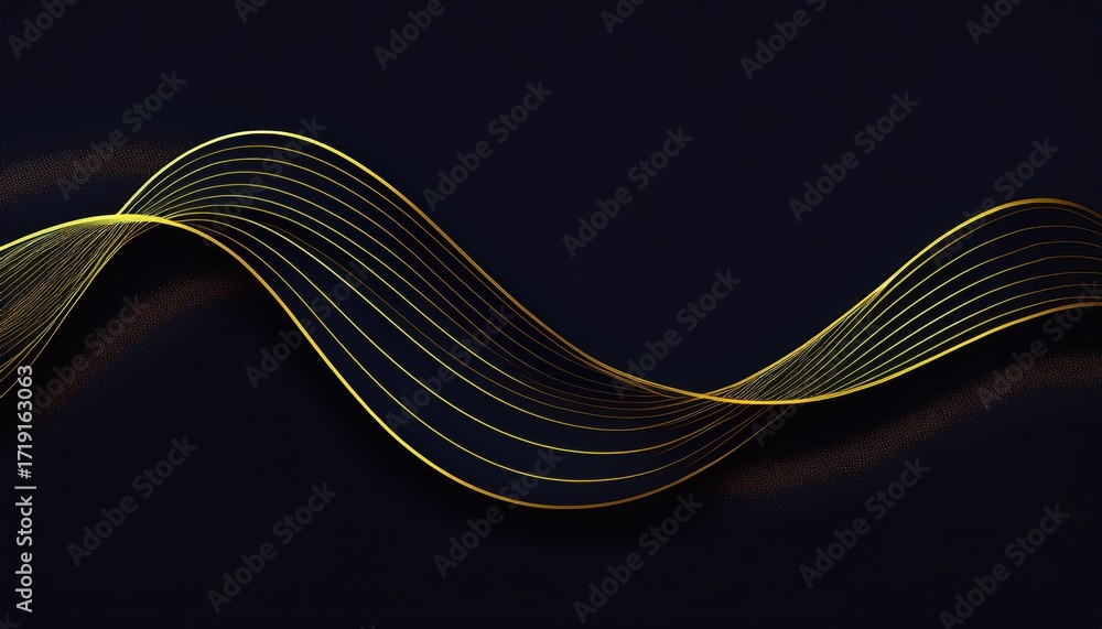 Poster golden abstract wave lines flowing across dark background with smooth gradient, modern futuristic te