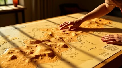 The artistic scene of characters and sand