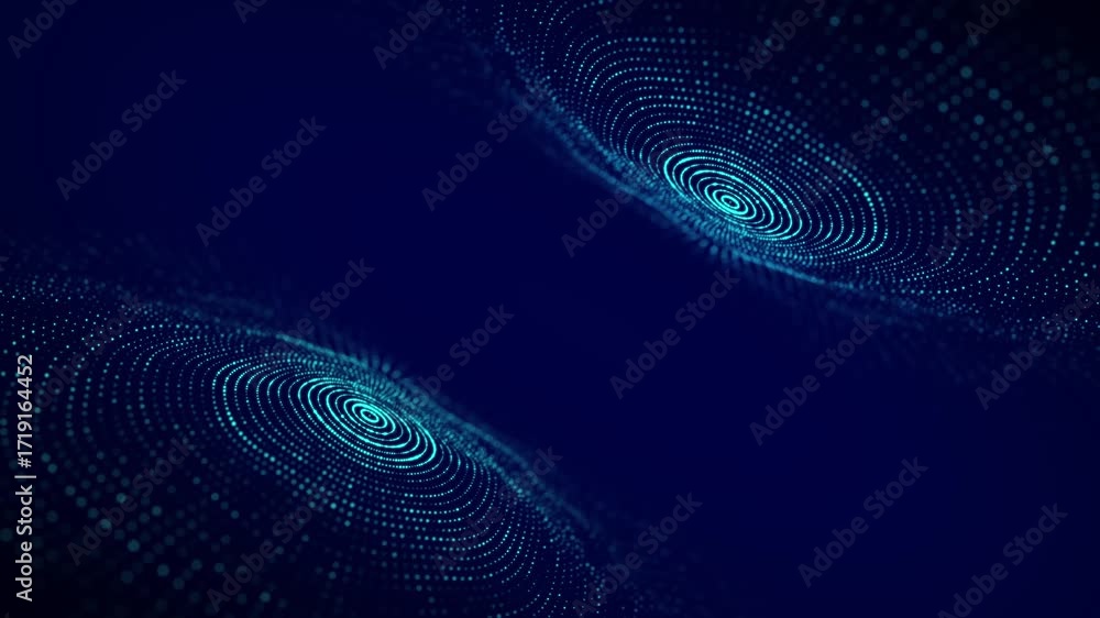 Poster circular double dynamic wave flow of technology on blue background. digital smart wave. seamless mov