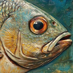 Close-up of a fish head, detailed scales and eye