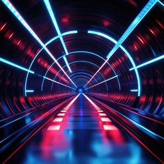 Futuristic tunnel with vibrant neon lights