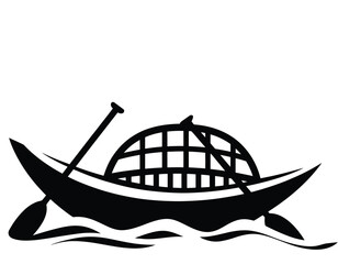 Minimalist black and white boat logo design vector illustration eps scalable icon silhouette vector illustration white background