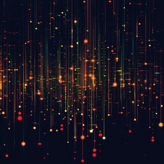 Abstract digital rain of glowing lines and points