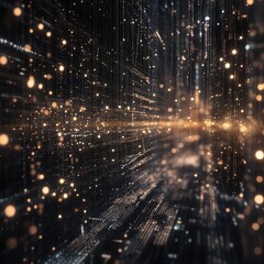 Abstract digital cityscape, glowing particles