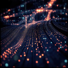 Abstract city lights, data flow, digital network