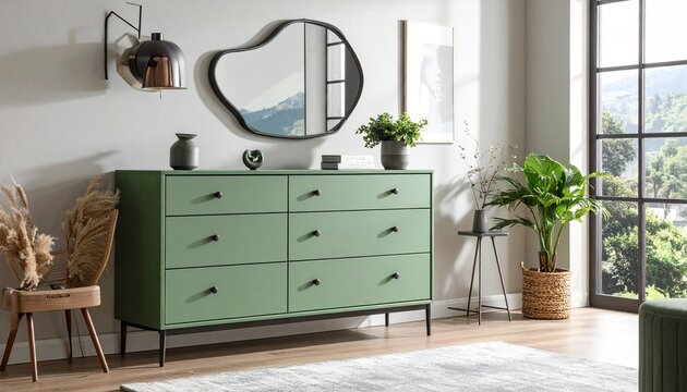 modern interio roomr with wooden furniture
