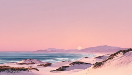 Naklejka premium Pastel pink sunset over a sandy beach