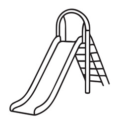 Vector minimalist drawing of a children’s slide in playground setting, illustrated using black and white style with bold outline, suitable for design purposes.