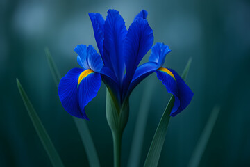 Vibrant blue iris bloom with yellow accents floral garden photography elegant flower concept