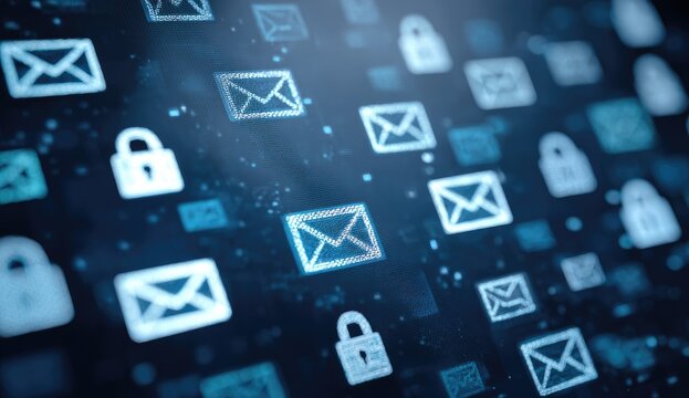 Abstract digital graphic of email and lock icons - Powered by Adobe