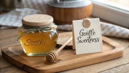 Cozy Honey Jar with Wooden Dipper and Gentle Sweetness Label