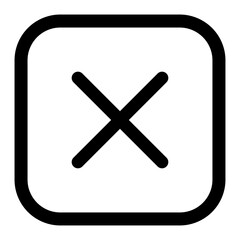 Obraz premium Black outlined square with cross symbol, thin stroke cancel icon, wrong and error mark in minimal flat design for apps, alerts, and digital interface use