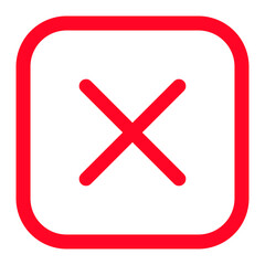 Obraz premium Red rounded square icon with cross inside, modern outlined cancel and wrong mark, error sign in minimal flat style for user interface, apps, and alerts