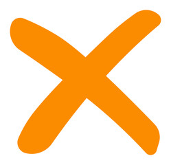 Fototapeta premium Rounded orange brush stroke cross, hand-drawn cancel icon, simple wrong and error mark in textured artistic design for alerts and interface buttons