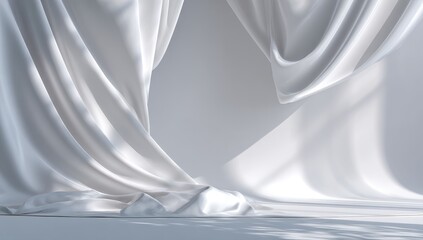 Naklejka premium White draped fabric, soft folds, subtle shadows