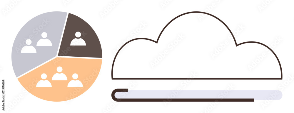 Poster cloud outline with progress bar beside pie chart divided into sections with figures representing gro