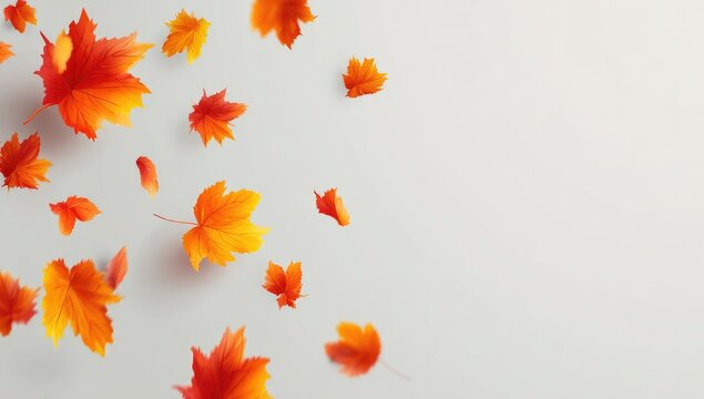 Falling autumn leaves on a light background