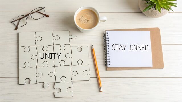 Concept of Unity and Togetherness with Coffee and Notepad