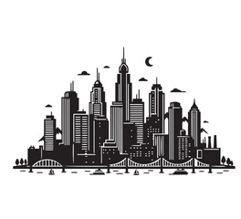 Obraz premium Vector cityscape silhouette with urban skyscraper and tower illustration