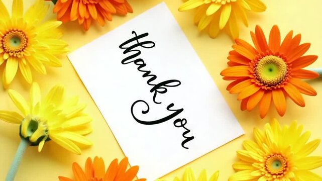 A thank you card surrounded