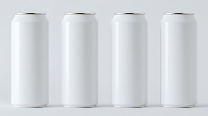 Four white blank can mockups front view no label

