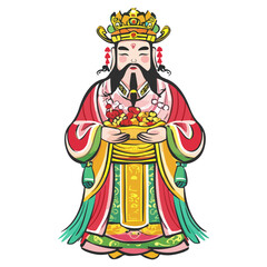 Obraz premium god of wealth, asian costume, new year, festival, celebration, vector, transparent background, icon, culture, asia, decoration, religion, worship, god, faith, religious