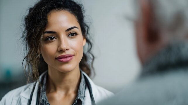 Doctor attentively listens to elderly patient during a consultation in a clinic