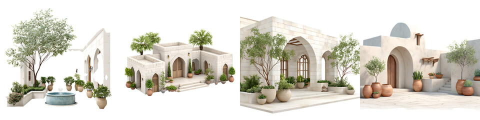 Fototapeta premium Mediterranean Style Architecture with Olive Trees on White