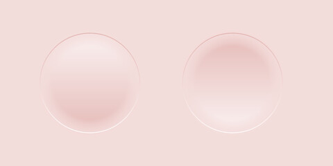 Minimal neumorphic buttons with soft shadows and smooth gradients on light pink background. Subtle 3D circular shapes for elegant modern user interface design. Abstract vector illustration.