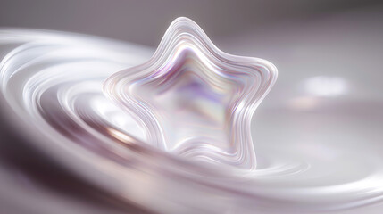 Abstract star-shaped design with iridescent layers and fluid background. Futuristic and ethereal aesthetic, ideal for digital art, branding, or conceptual design projects.