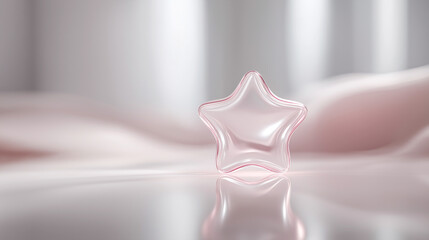 Minimalist star-shaped glass ornament with soft pink tones and elegant reflection on glossy surface. Ideal for design, branding, or lifestyle visuals with a serene aesthetic.