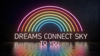 Colorful Neon Rainbow with Inspirational Text in Modern Setting