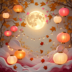 Obraz premium Mid autumn fluid paper style festival background