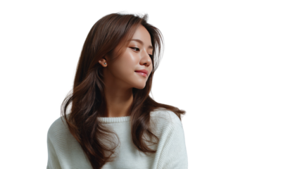 Elegant Portrait of a Woman: An elegant portrait of a woman gazes pensively to the side. This image showcases a blend of grace, beauty, and introspection.