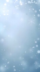 A vertical, abstract light blue background featuring soft light rays, bokeh effects, and detailed snowflakes framing the edges. Clean winter backdrop