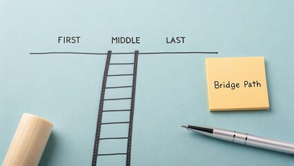 Creative Concept of Steps in a Process with Ladder and Sticky Note