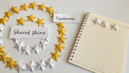 Creative Concept of Togetherness with Stars and Blank Notepad