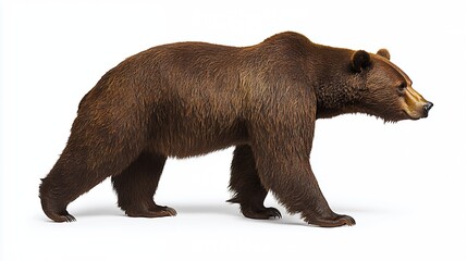Fototapeta premium Brown Bear Walking on White Background Profile View