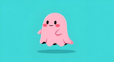 Pink ghost on turquoise background