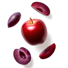 apple and apricots on white background