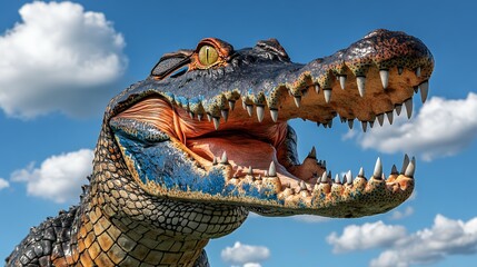 Fototapeta premium Colorful Alligator Sculpture Against a Blue Sky
