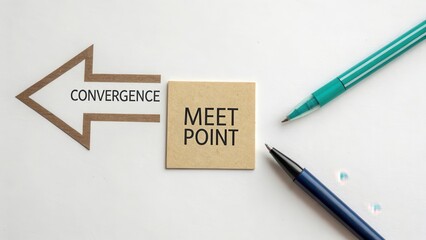 Convergence Meeting Point Sign with Pens on White Background