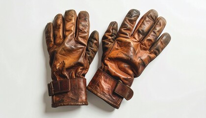 A pair of worn gloves—creased leather, buckled wrists—rests in quiet fatigue. A metaphor for earned resilience and the choreography of tactile memory.