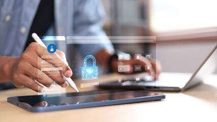 Cyber security concept, Login, User, identification information security and encryption, secure Internet access, cybersecurity, secure access to user's personal information,