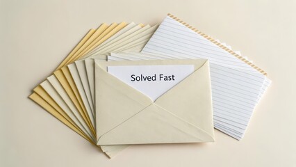 Creative Desk Setup with Envelopes and Notepads for Office Use