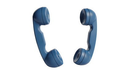 Two blue vintage telephone handsets isolated on a black background in a studio setting with soft lighting