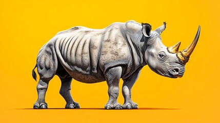 Fototapeta premium Pixel Art White Rhinoceros on Yellow Background