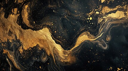 Abstract Art with Gold and Black Swirls in Dynamic Composition