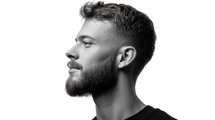 Profile of a Contemplative: A handsome man in profile exudes thoughtful contemplation against a monochromatic backdrop, the crisp detail highlighting his features and fostering a sense of intrigue.